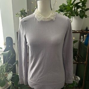 Cable & Gauge Lavender Sweater with Lace Collar